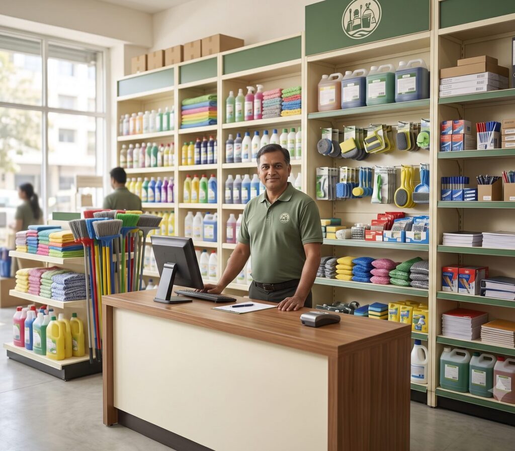 Chamunda Traders housekeeping and stationery supply store counter